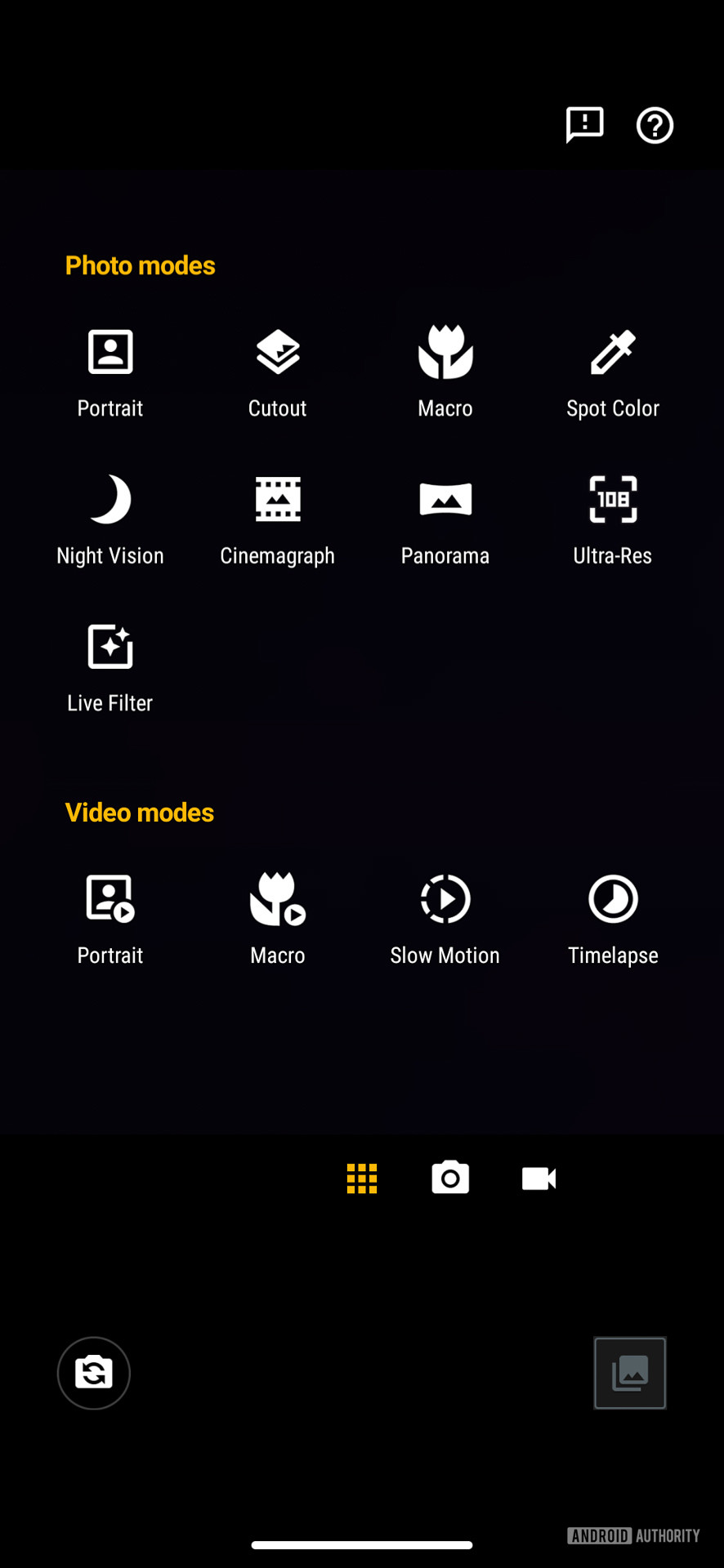 Motorola Edge Plus camera app shooting modes