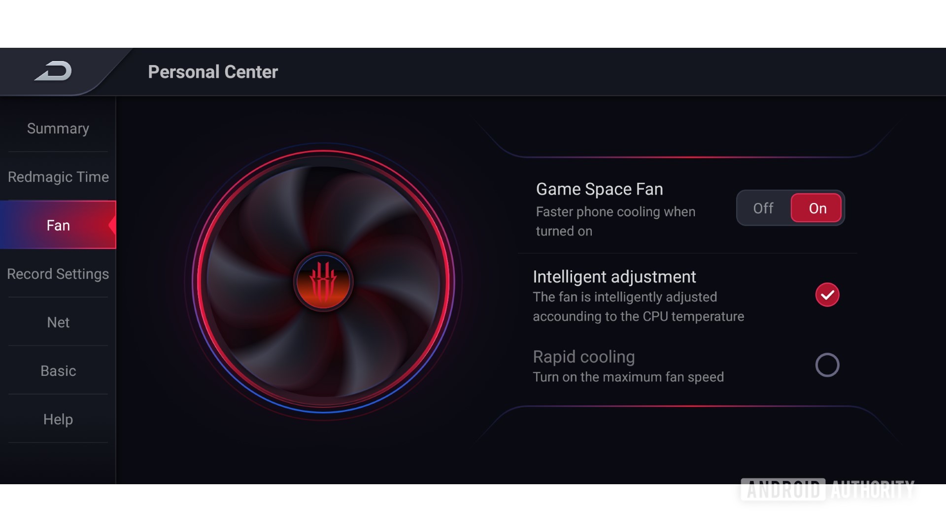 RedMagic 5G fan control screenshot