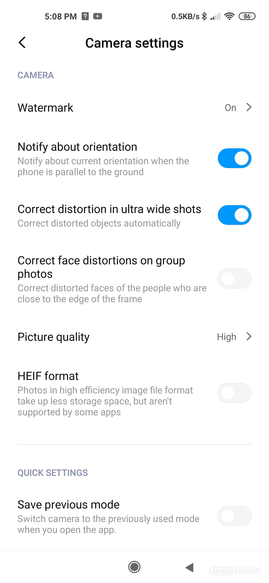 Настройки приложения Камера на Xiaomi Mi 10 Pro