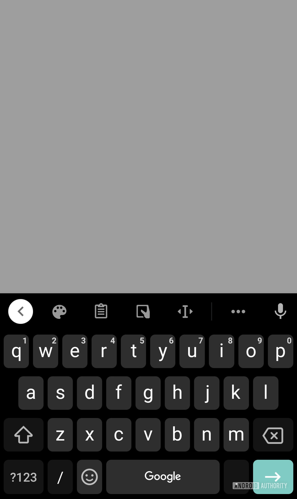 Gboard with the Google branding in the spacebar.