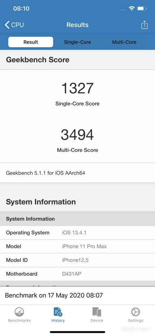 Geekbench 5 score for iPhone 11 Pro Max
