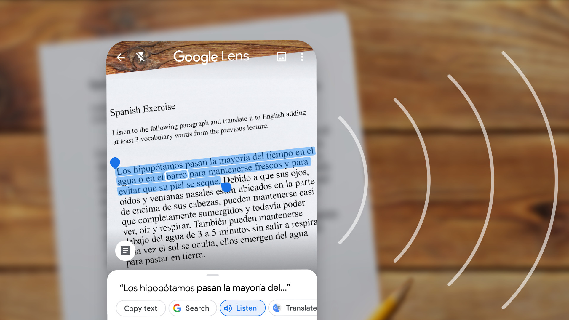 Google Lens Read out loud Spanish