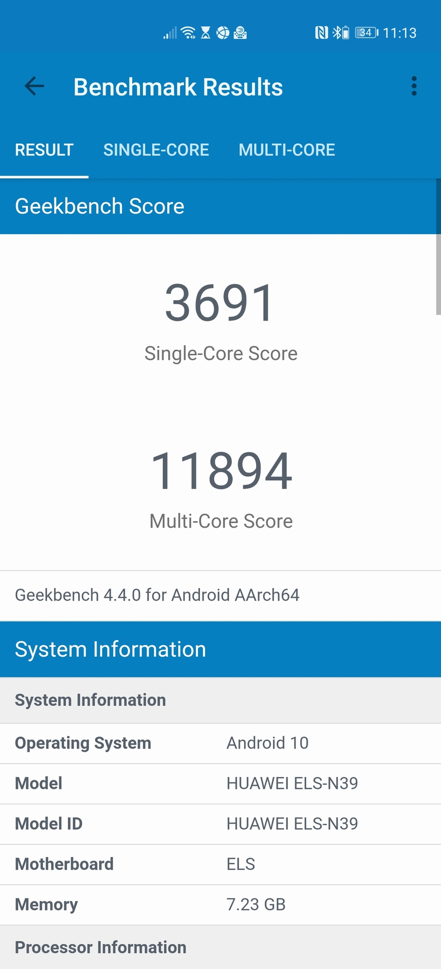 Huawei P40 Pro Plus Geekbench 4 score
