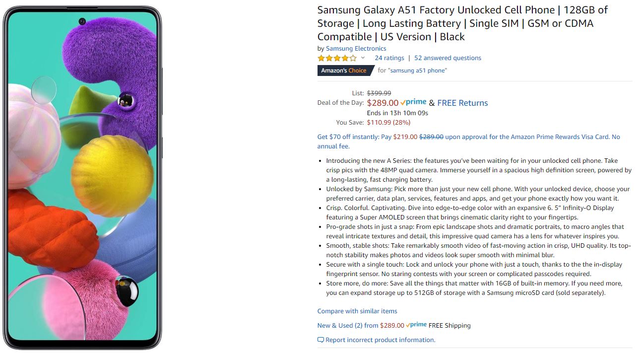 Samsung Galaxy A51 Amazon Deal