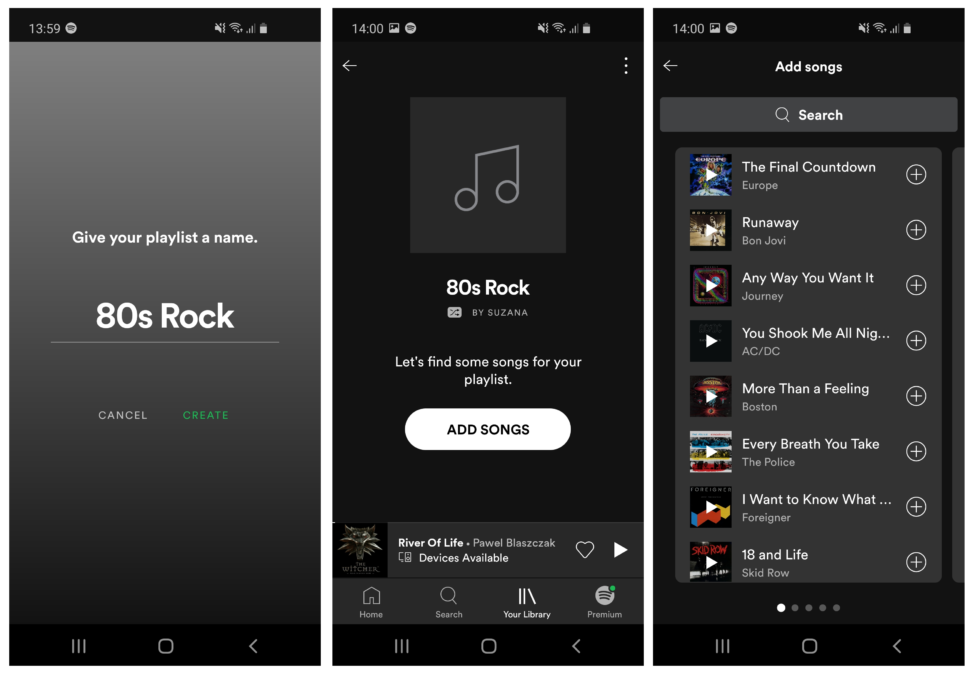 Spotify creating a playlist screenshot