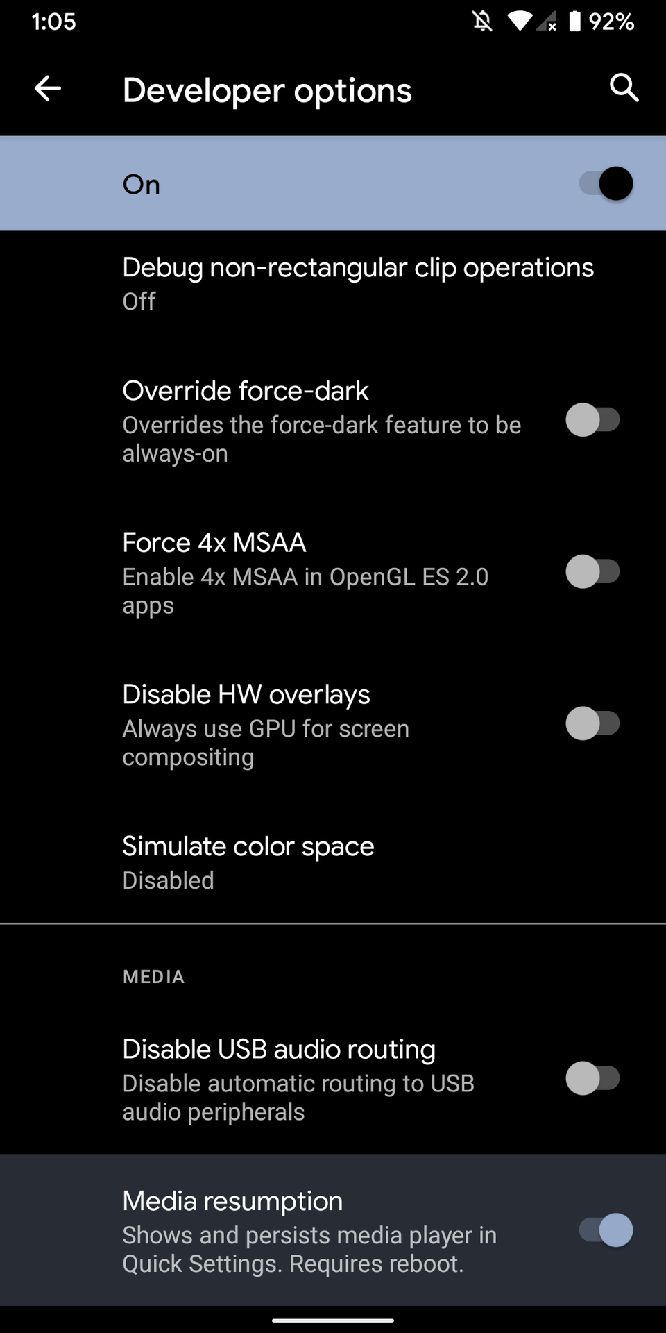 android 11 media playback controls developer options