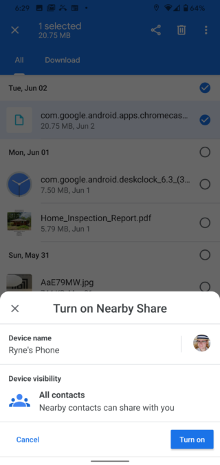 nearby sharing screenshot