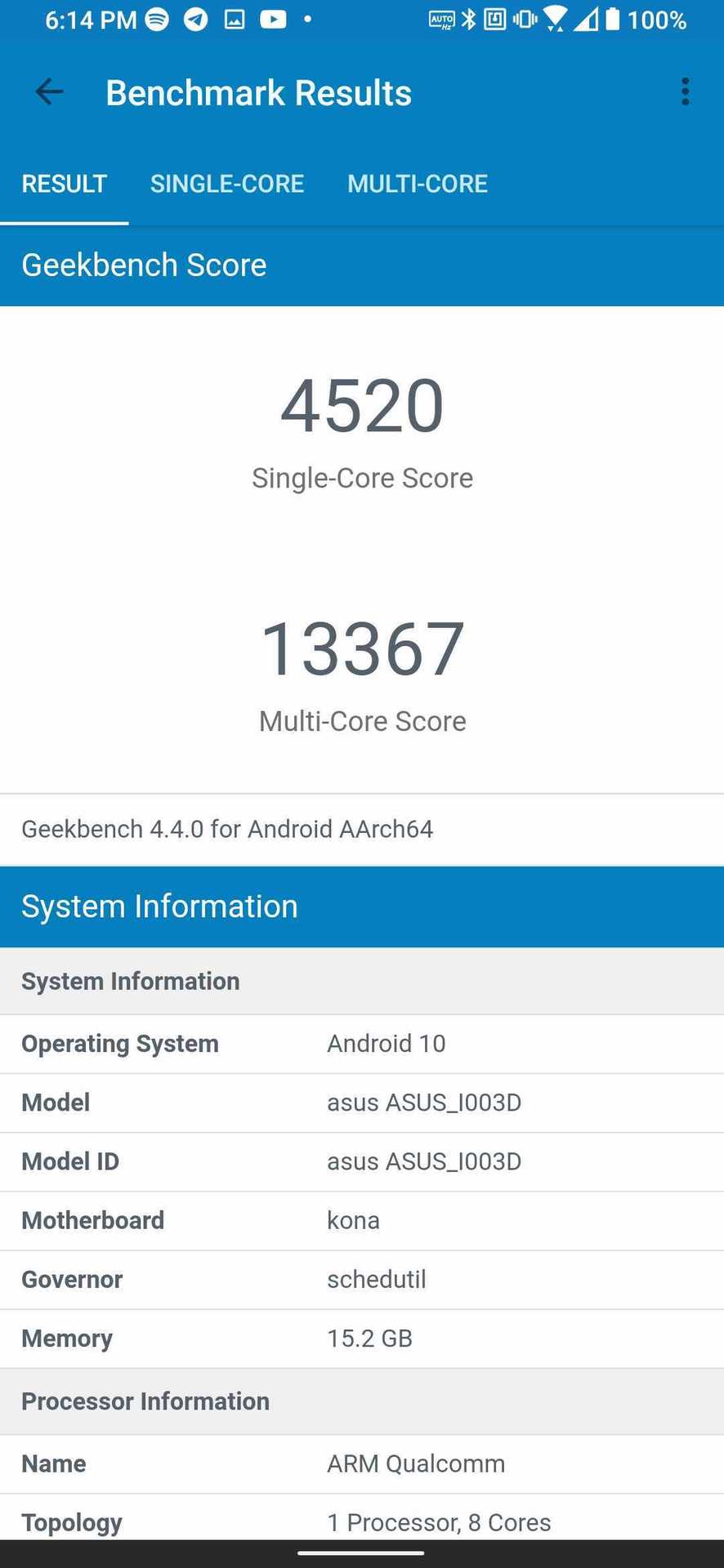 Asus ROG Phone 3 Geekbench 4 results