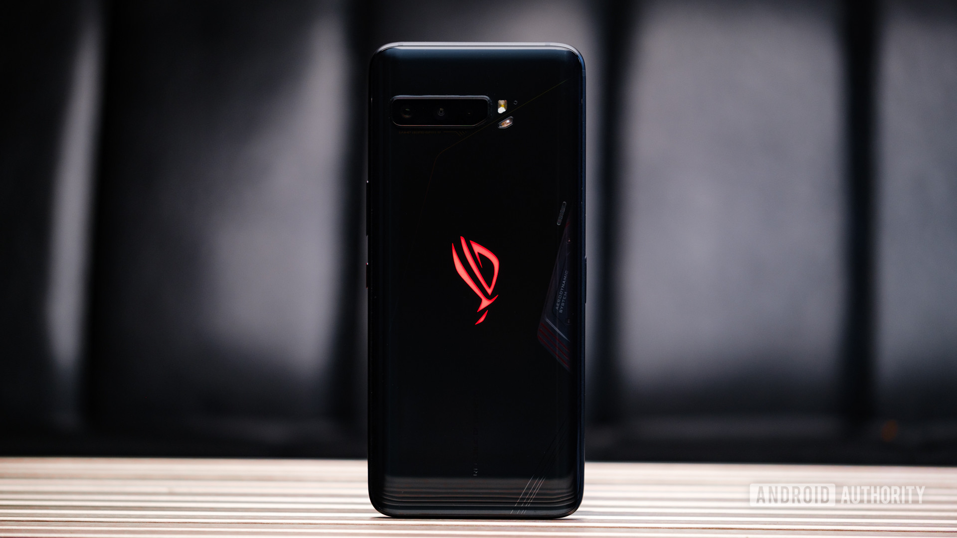 Asus ROG Phone 3 back up on table