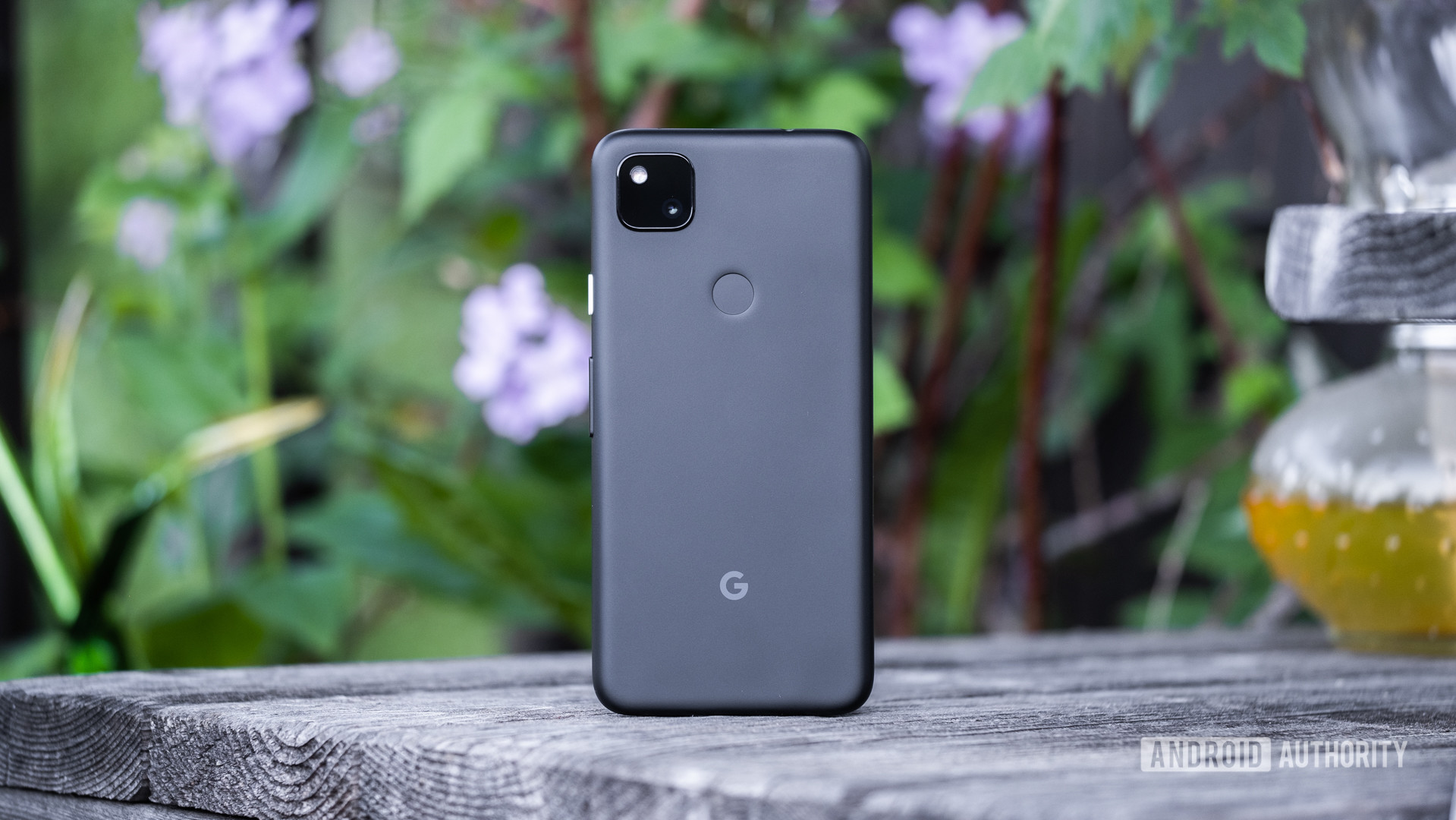 Google Pixel 4a back standing up on table 1