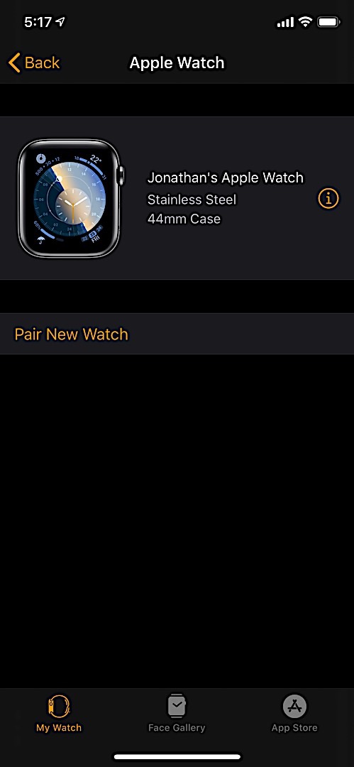 Existing Apple Watch in iPhone Watch app