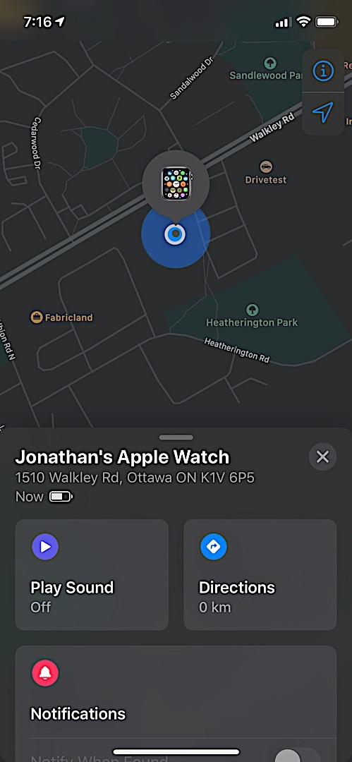 Find My locating an Apple Watch