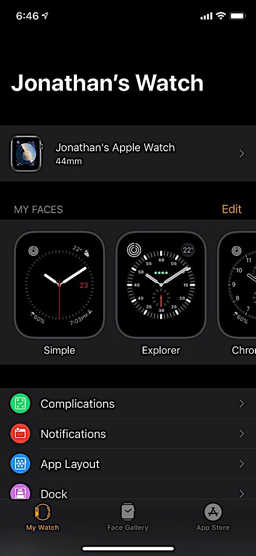 Watch app home screen on iPhone