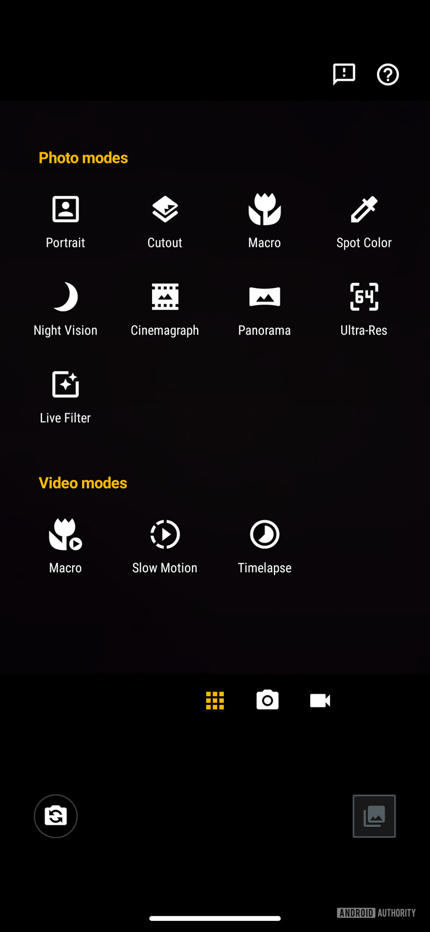 Motorola Moto Edge camera modes