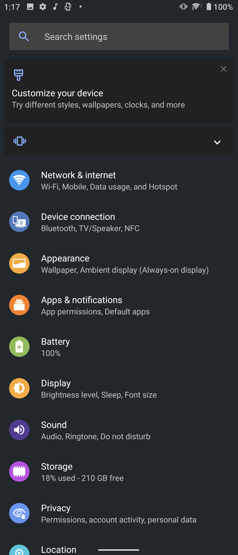 Sony Xperia 1 II settings menu