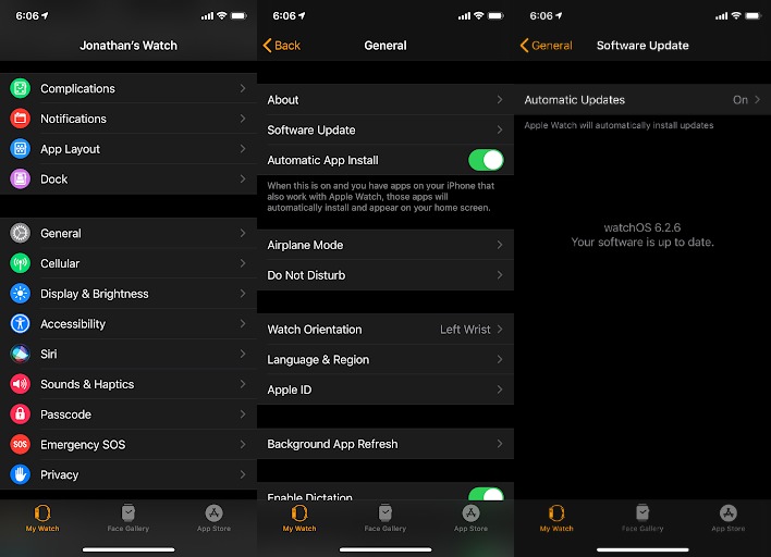 capturas de pantalla del iphone de la actualización de apple watch