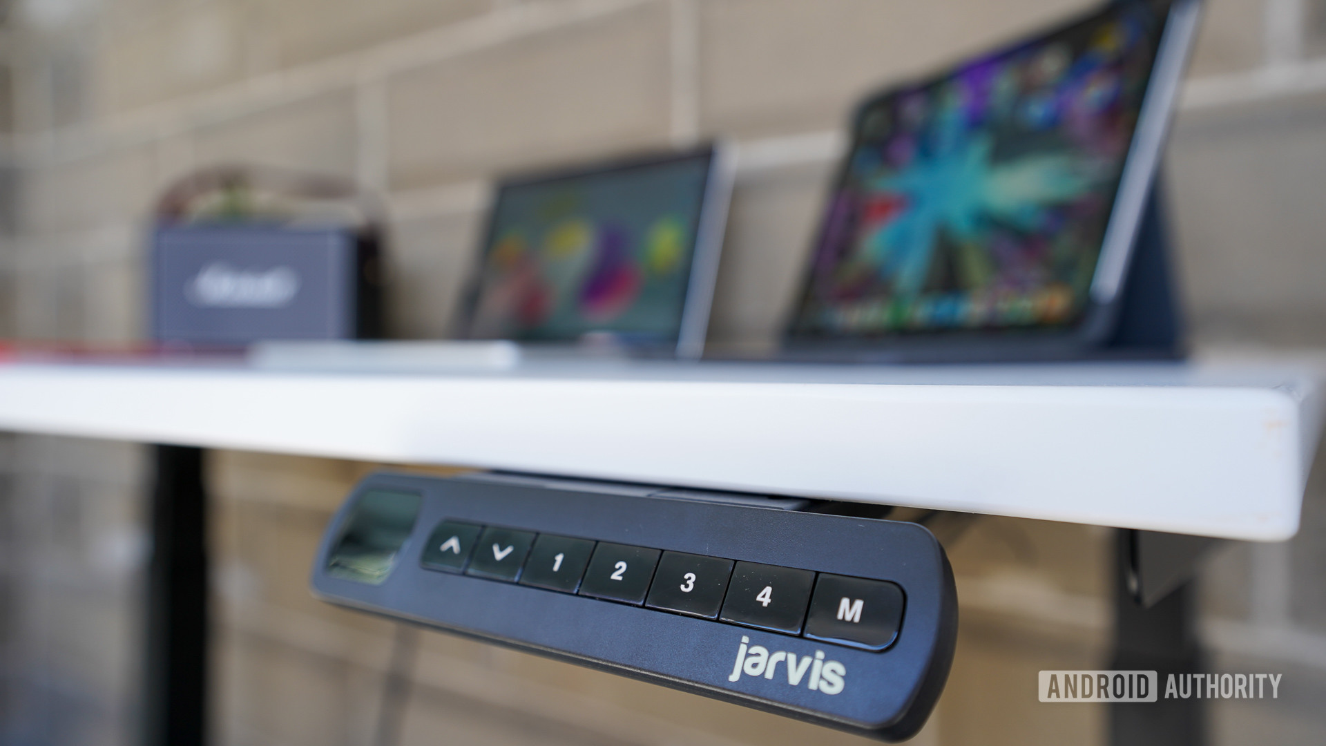 Fully Jarvis standing desk angled view