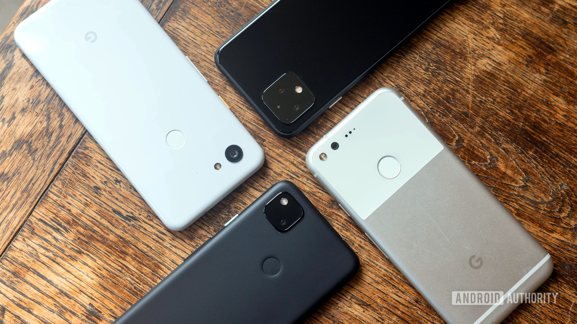 Google Pixel phones side by side