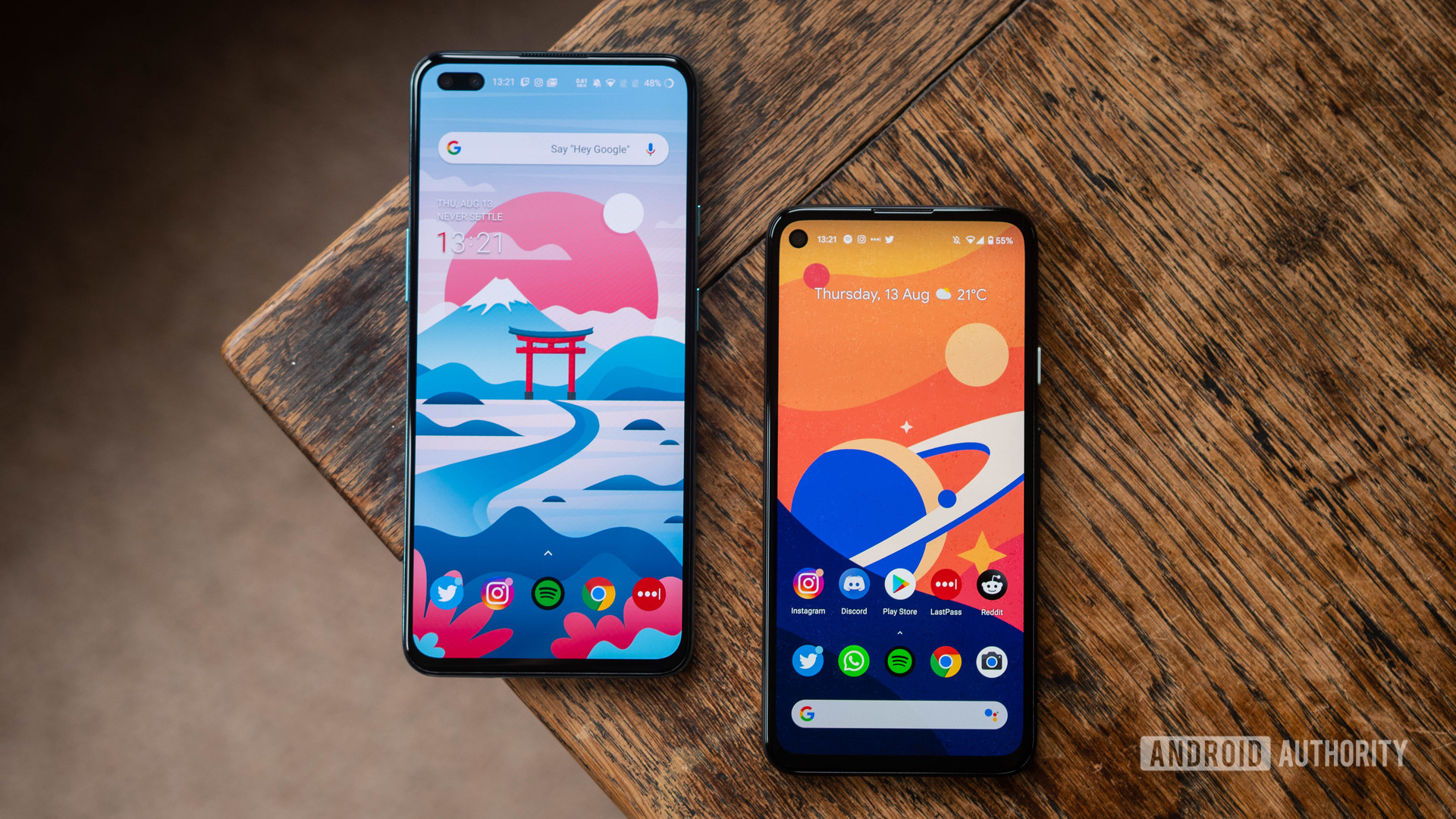 OnePlus Nord vs Pixel 4a Both devices side by side in a staggered view