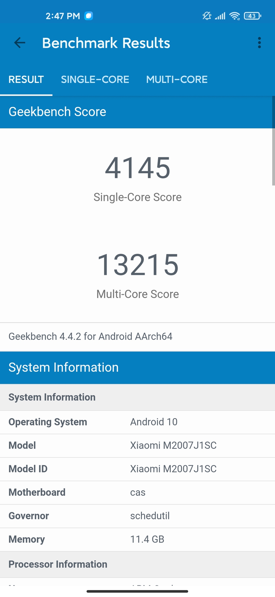 Xiaomi Mi 10 Ultra geekbench 4 results