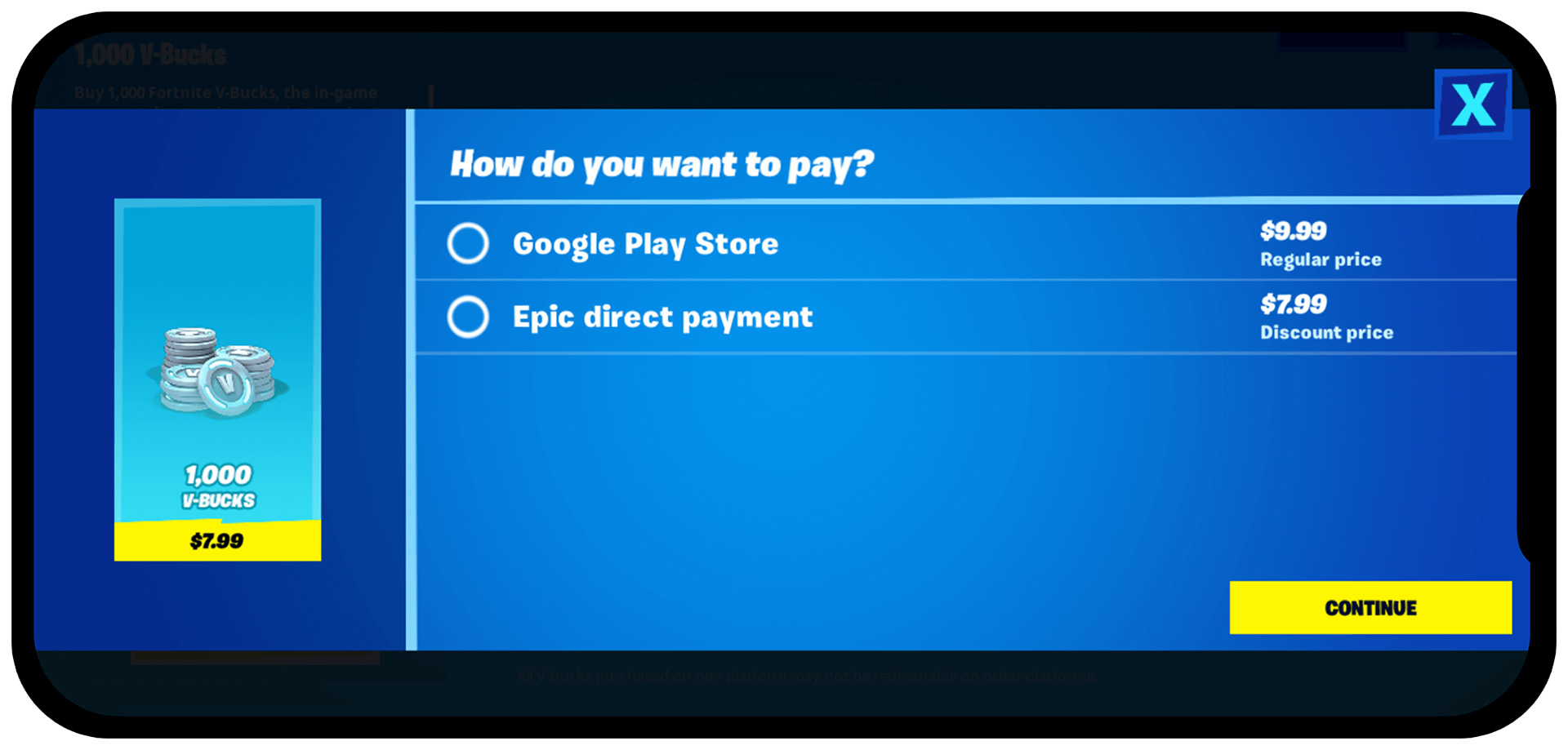 epic direct payment google play store