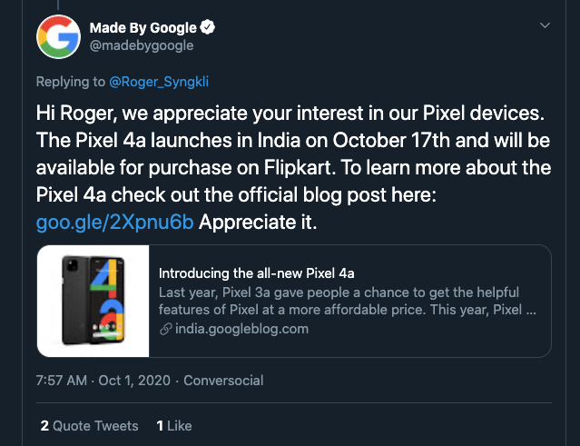 Google Pixel 4a India Launch Date