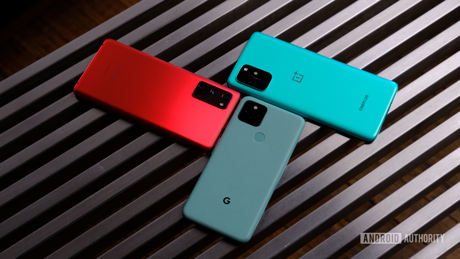 Google Pixel 5 vs Samsung Galaxy S20 FE vs OnePlus 8T back 2