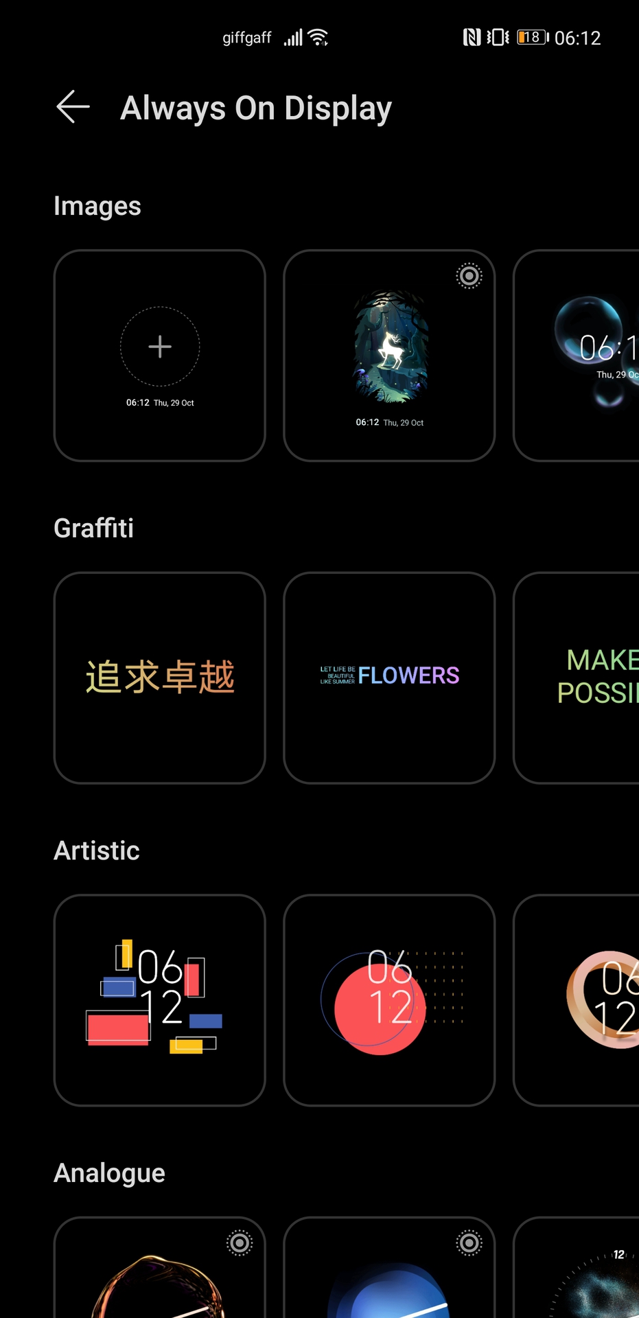 Huawei Mate 40 Pro screenshot of AOD selection screen