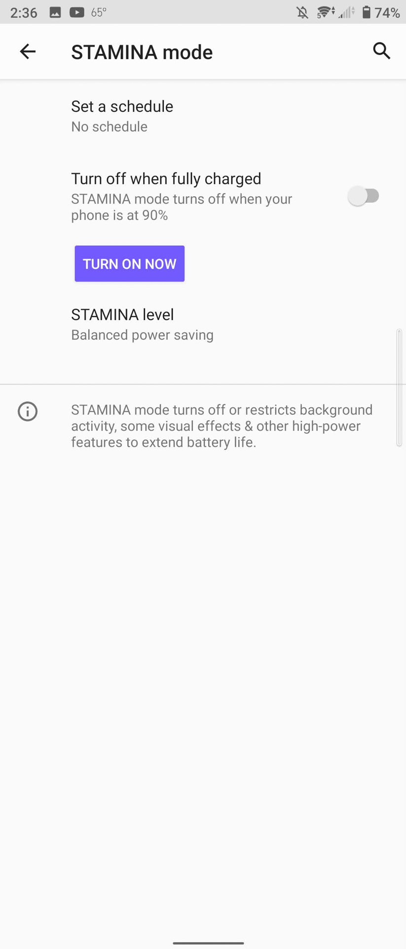 Sony Xperia 5 II battery stamina mode