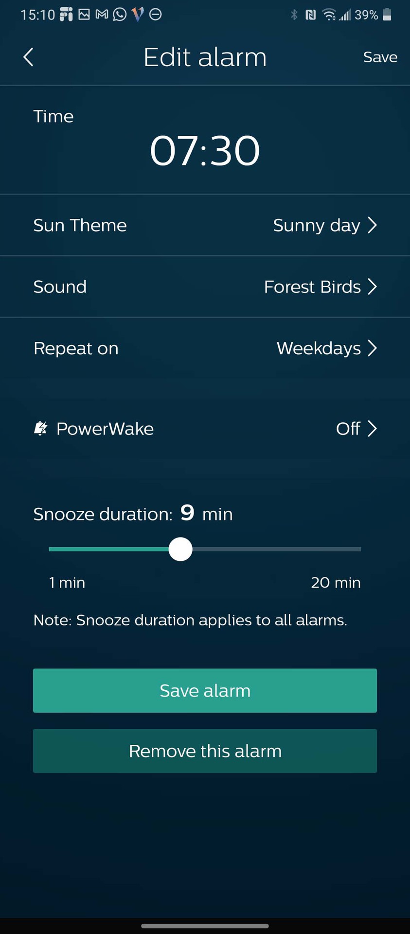 Philips SleepMapper app set alarm