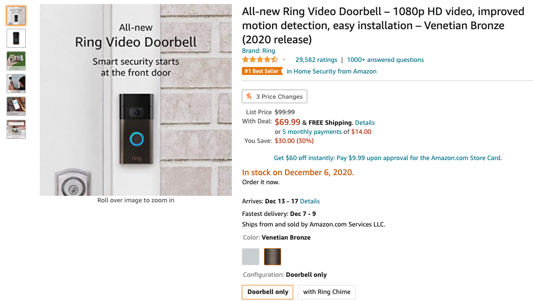 ring doorbell $80 off