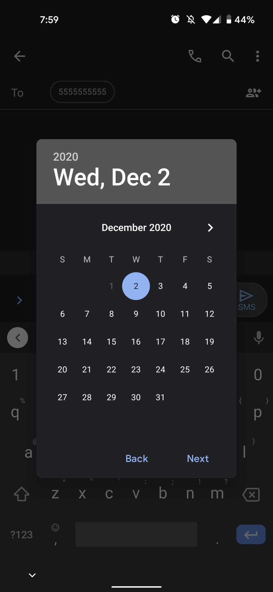 how to schedule text android google messages date selection