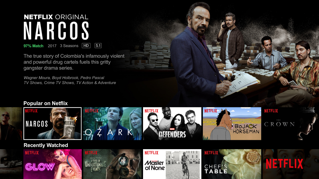 Is Netflix worth subscribing?  Netflix on Roku showcases Netflix original content, popular content on Netflix, and recently watched content.