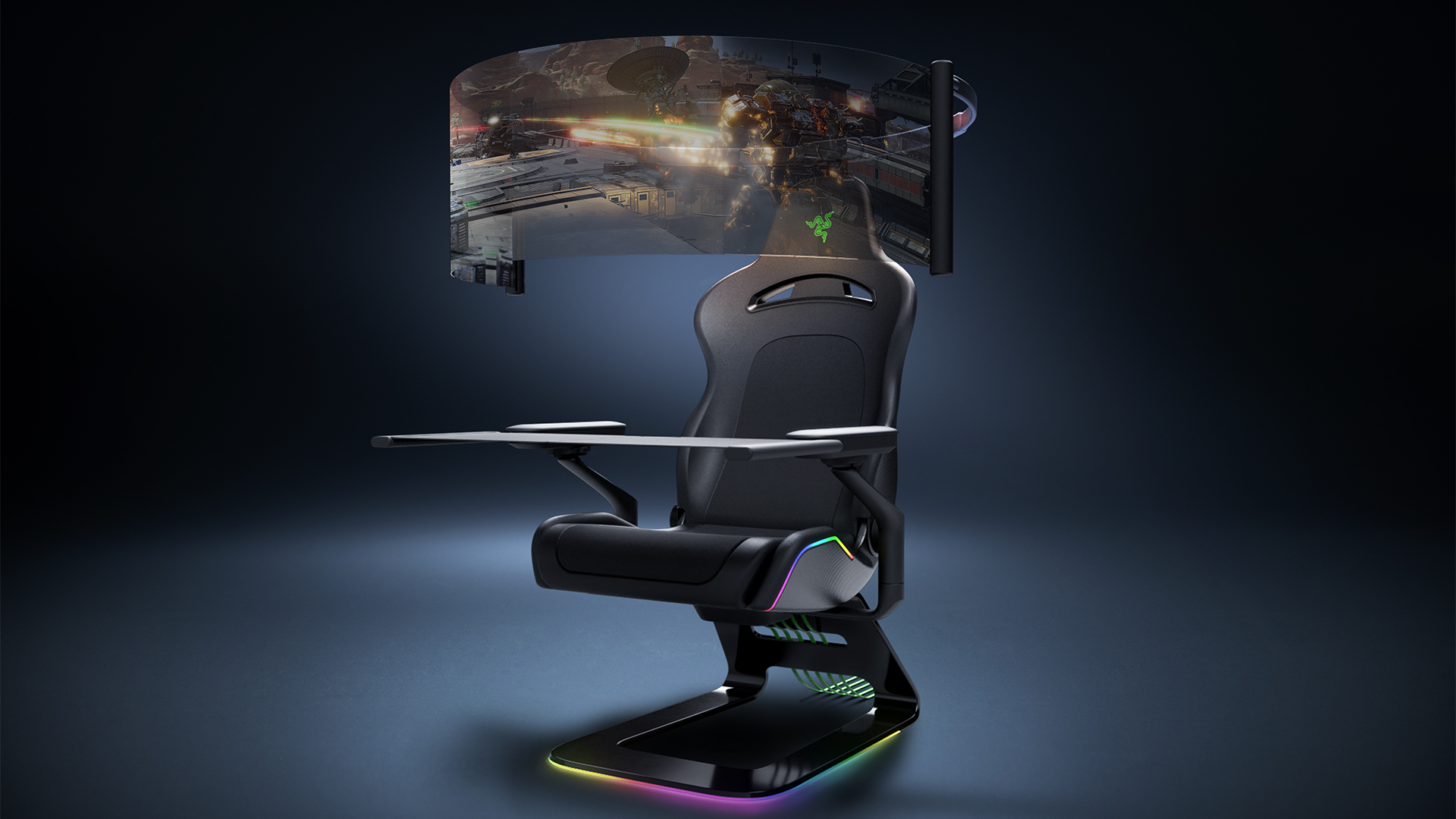 razer project brooklyn gaming chair with rollout display