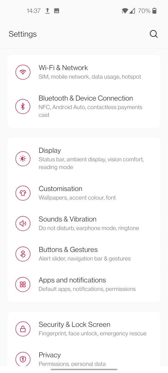 OnePlus 9 Oxygen OS 11 Settings