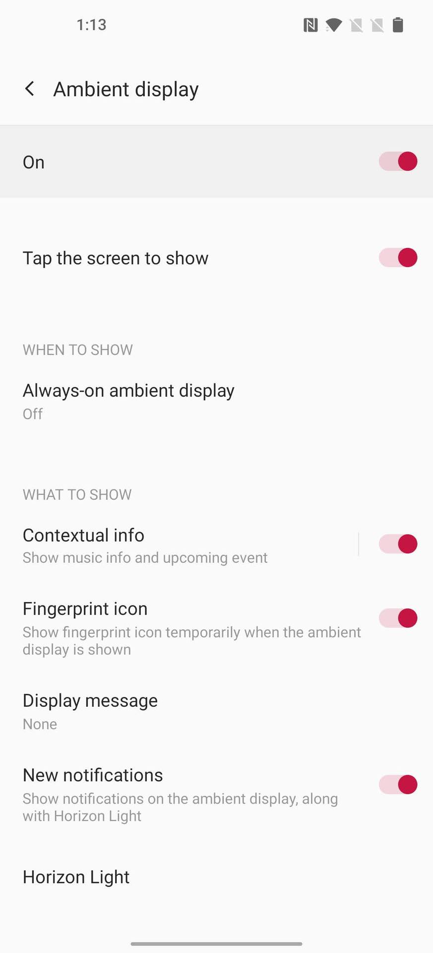 Oxygen OS 11 Ambient Display Settings