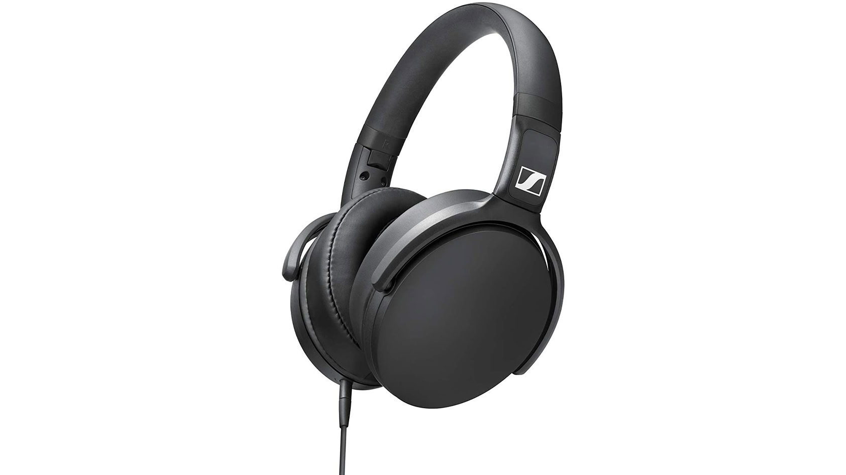 The Sennheiser HD 400S wired headphones in black against a white background.