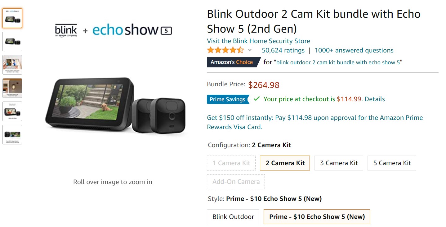 Blink Outdoor 2 Cam Kit bundle with Echo Show 5 2nd Gen Amazon Deal