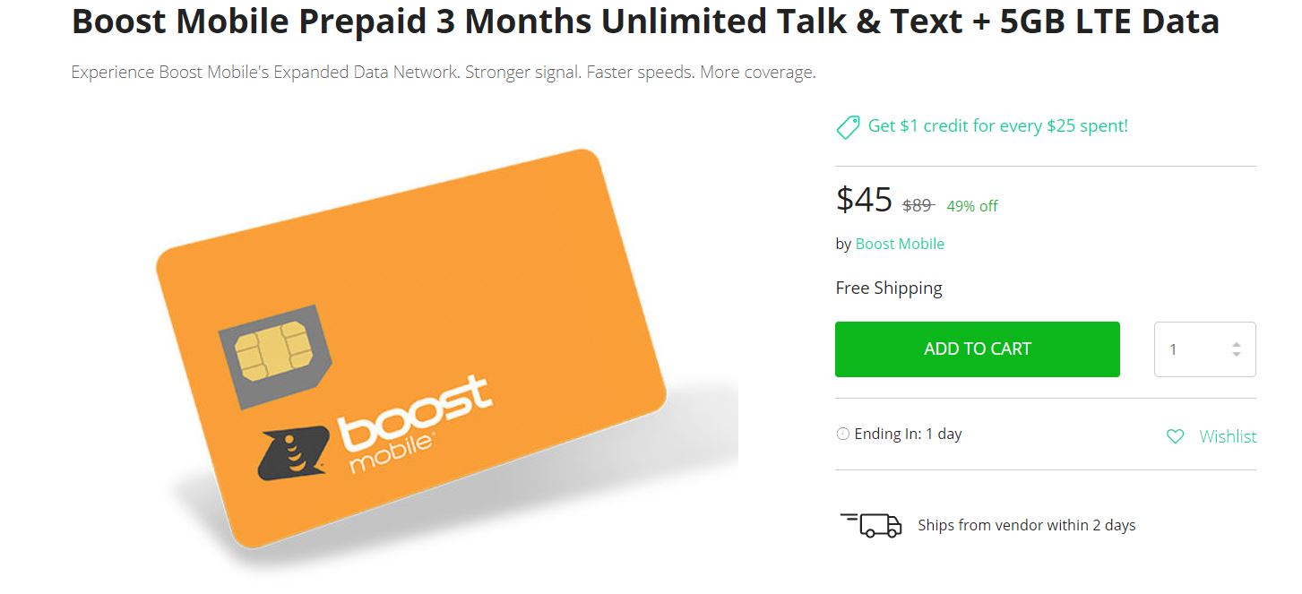 Boost Mobile prépayé trois mois illimité Talk Text 5 Go LTE Data Deal