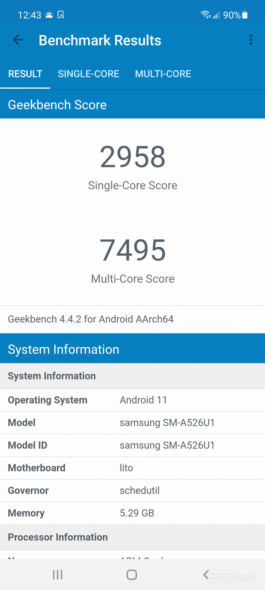 Samsung Galaxy A52 5G geekbench 4