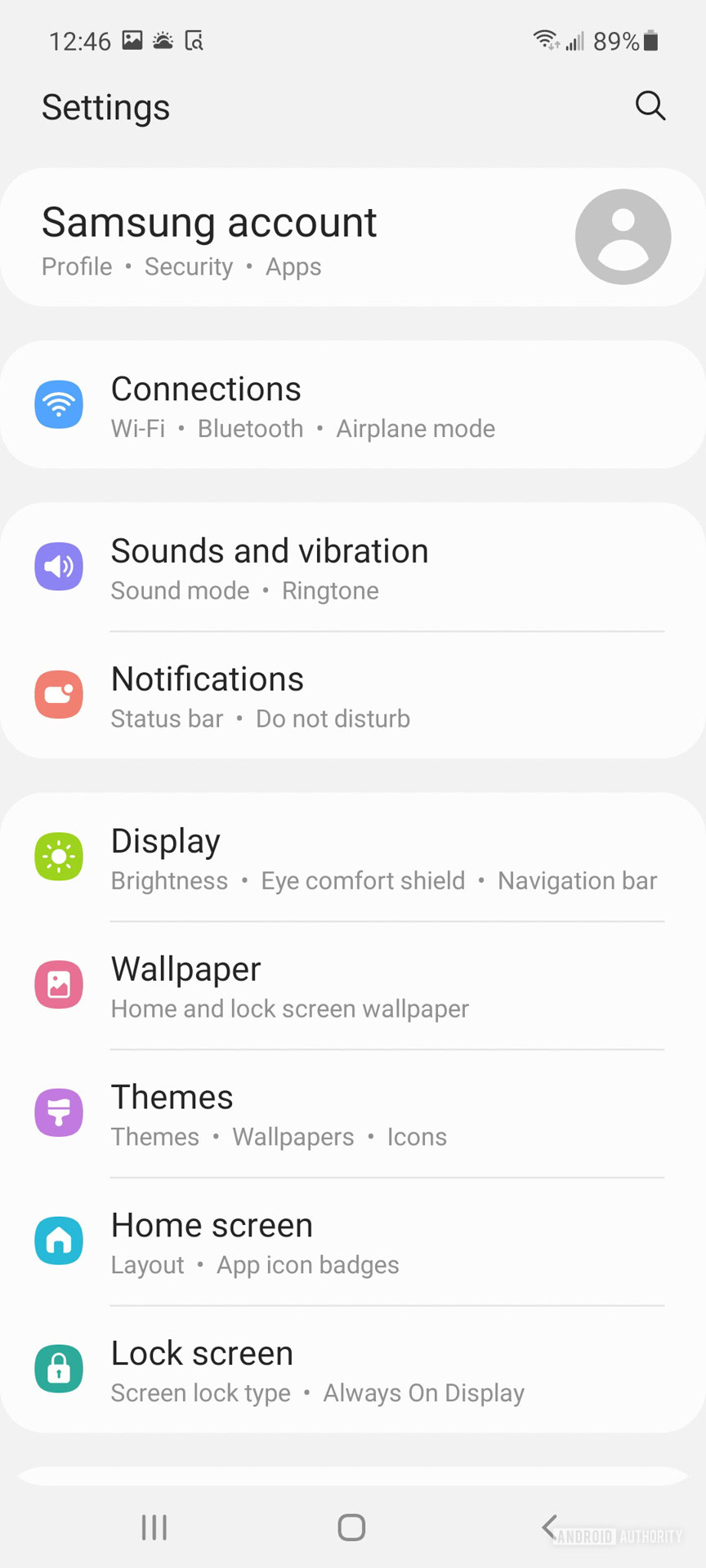 Samsung Galaxy A52 5G settings screen