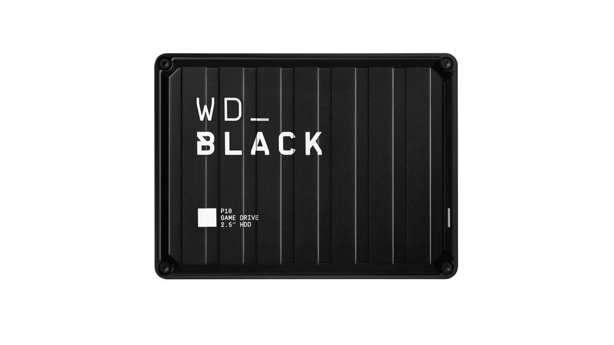 Disco duro WD Black P10 sobre fondo blanco.