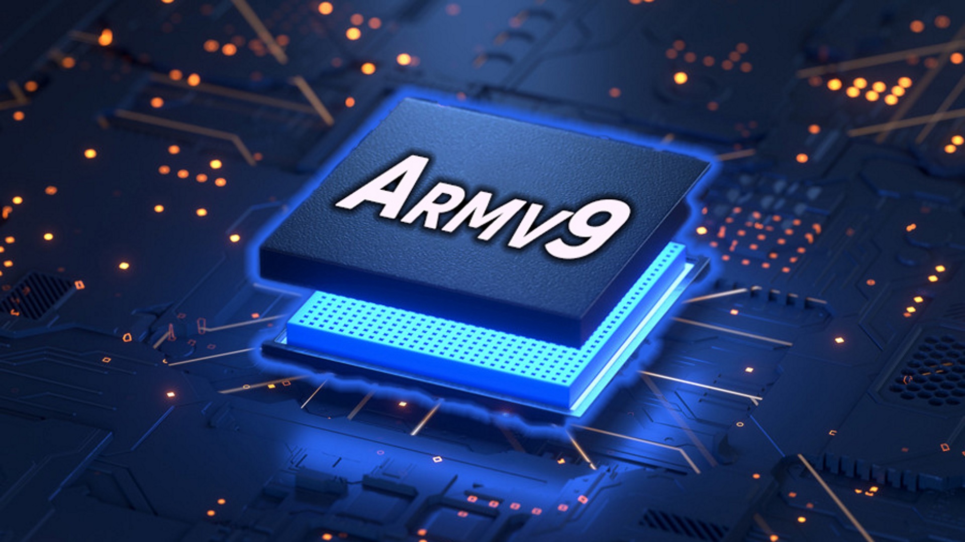 armv9 logo on a glowing chip
