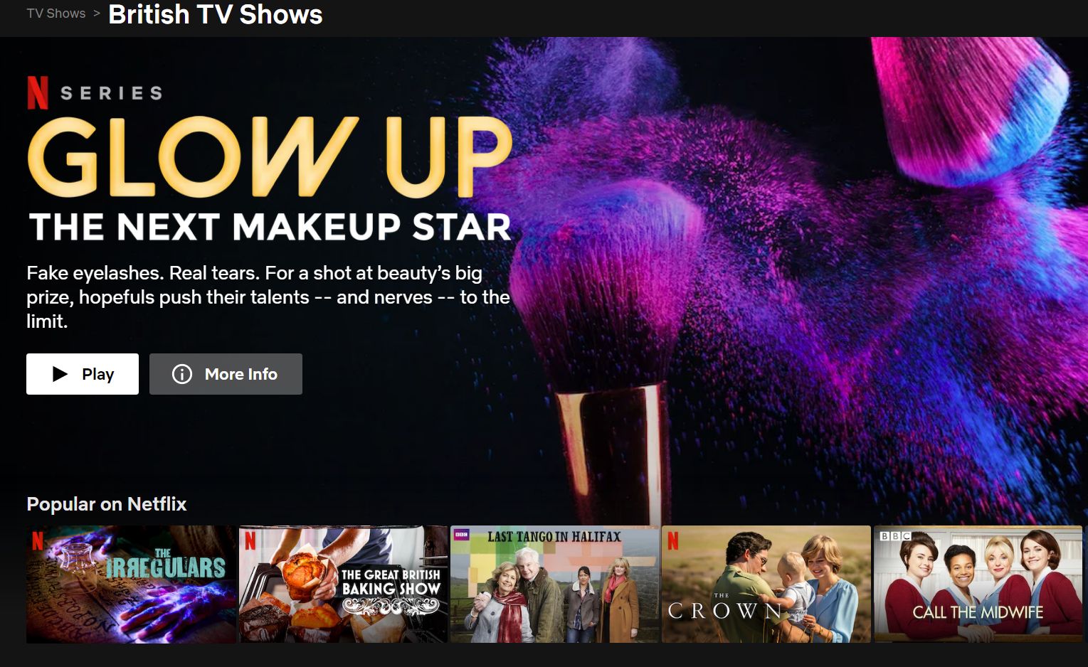 Netflix UK montrant la série Netflix Glow Up The Next Makeup Star