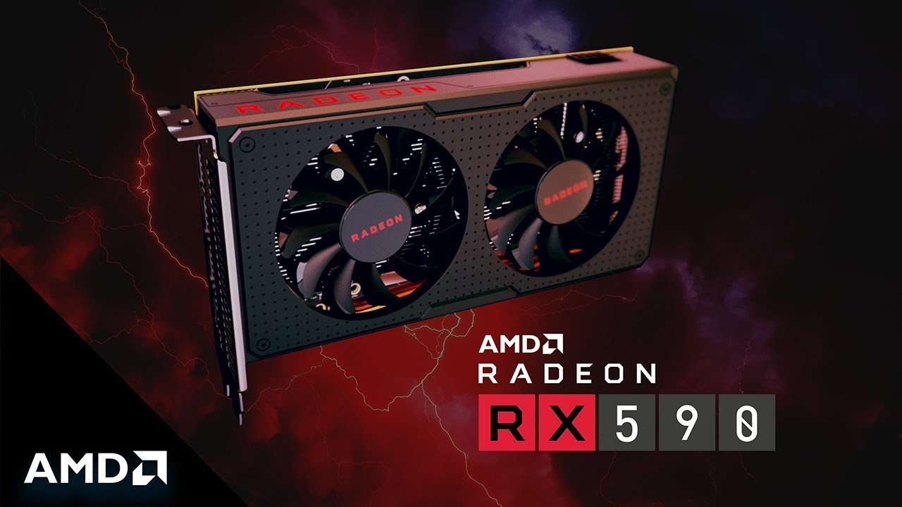 AMD Radeon RX 500 series GPU RX 590 on a black/red background