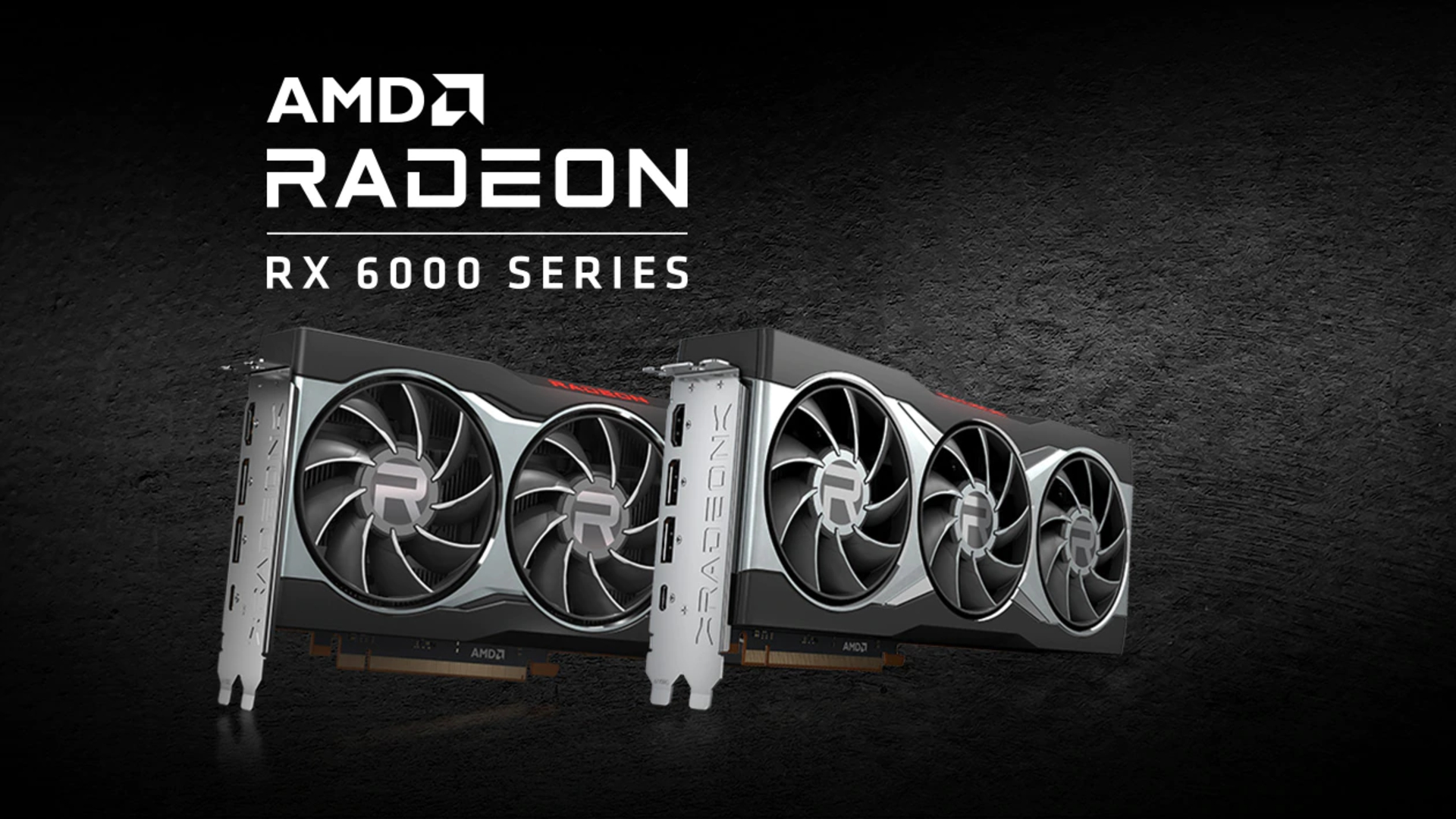 AMD Radeon RX 6000 series GPUs on grey background