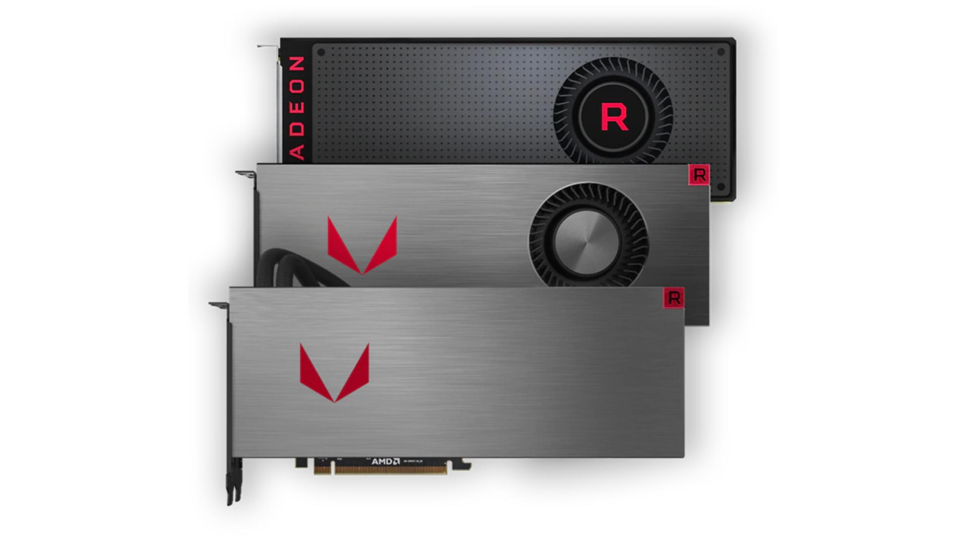 AMD Radeon RX Vega series GPUs on a white background