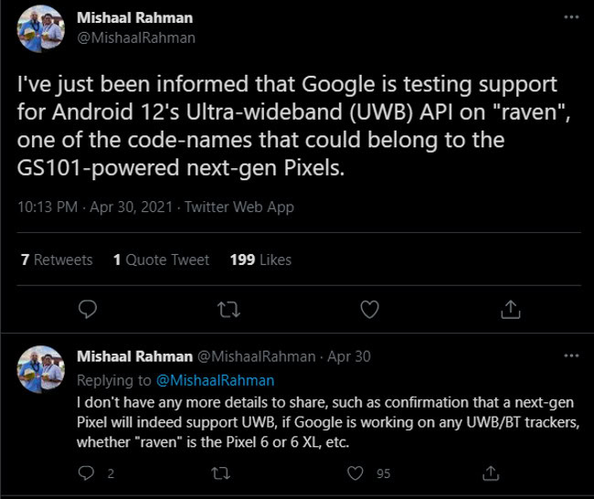 Mishaal Rahman UWB Pixel twitter