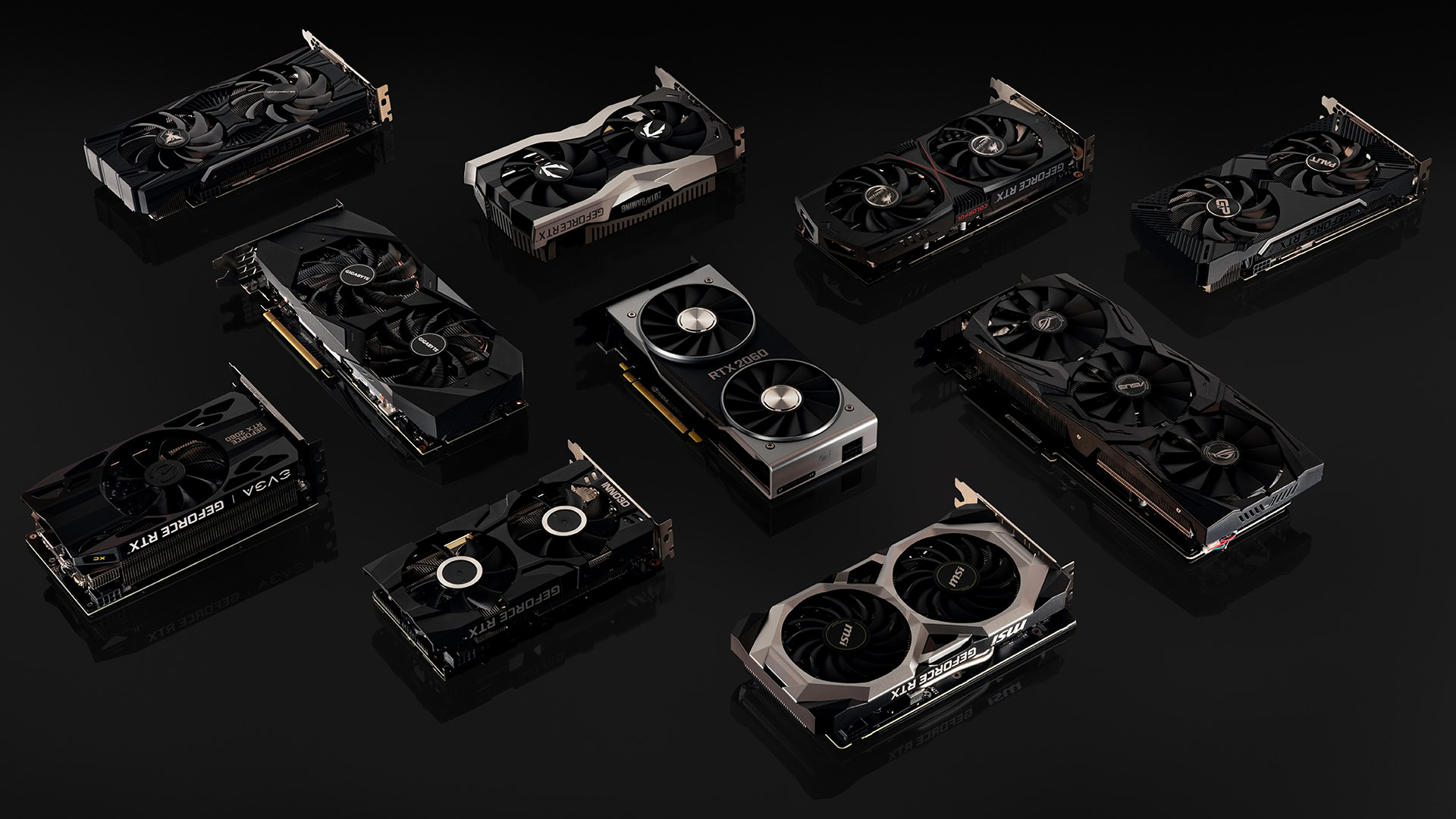 Nvidia GeForce RTX 2060 GPUs on black background
