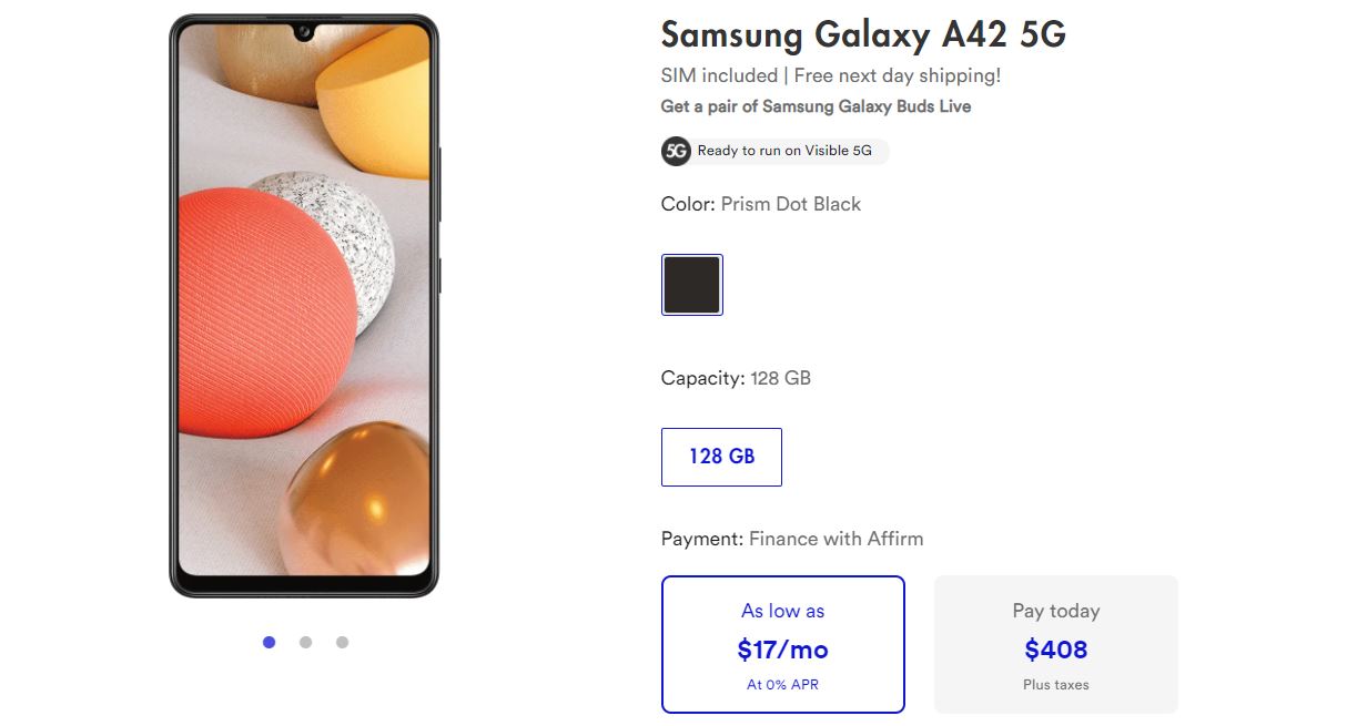 Samsung Galaxy A42 Visible Deal